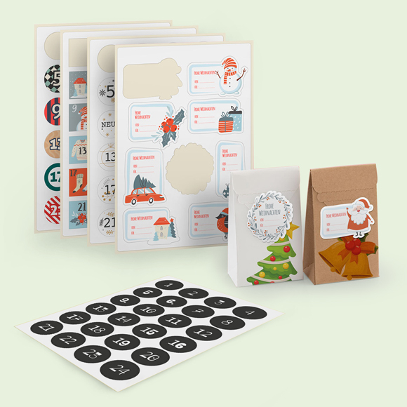 Weihnachtssticker und Adventskalender-Zahlen