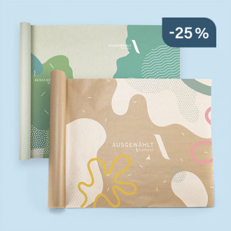 Geschenkpapier auf Rolle mit Zusatzfarbe Weiß bedruckt