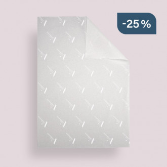 Seidenpapier auf Bogen mit Zusatzfarbe Weiß bedruckt